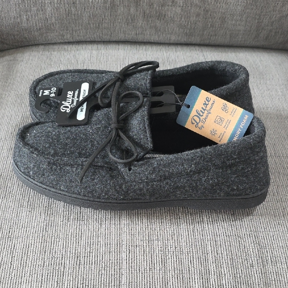 Men's Dluxe By Dearfoams Charcoal Gray Slippers, NWT, Size 9-10. - Picture 5 of 12